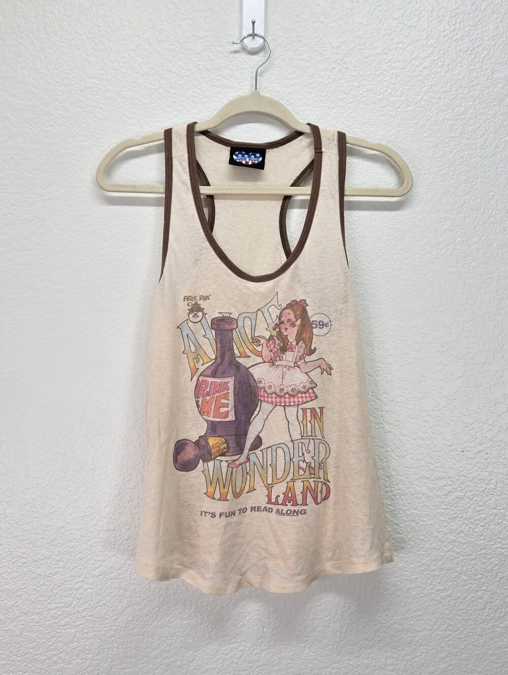 Vintage Junk Food Alice in Wonderland Tank Top Ringer Graphic Disney Tee Xs /Sm
